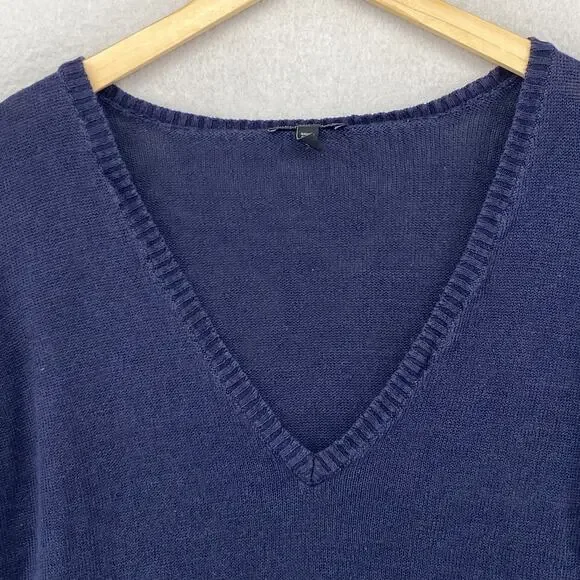 EILEEN FISHER Sweater XL Organic Linen Boxy V-Neck Pullover Jumper Blue - Picture 4 of 11